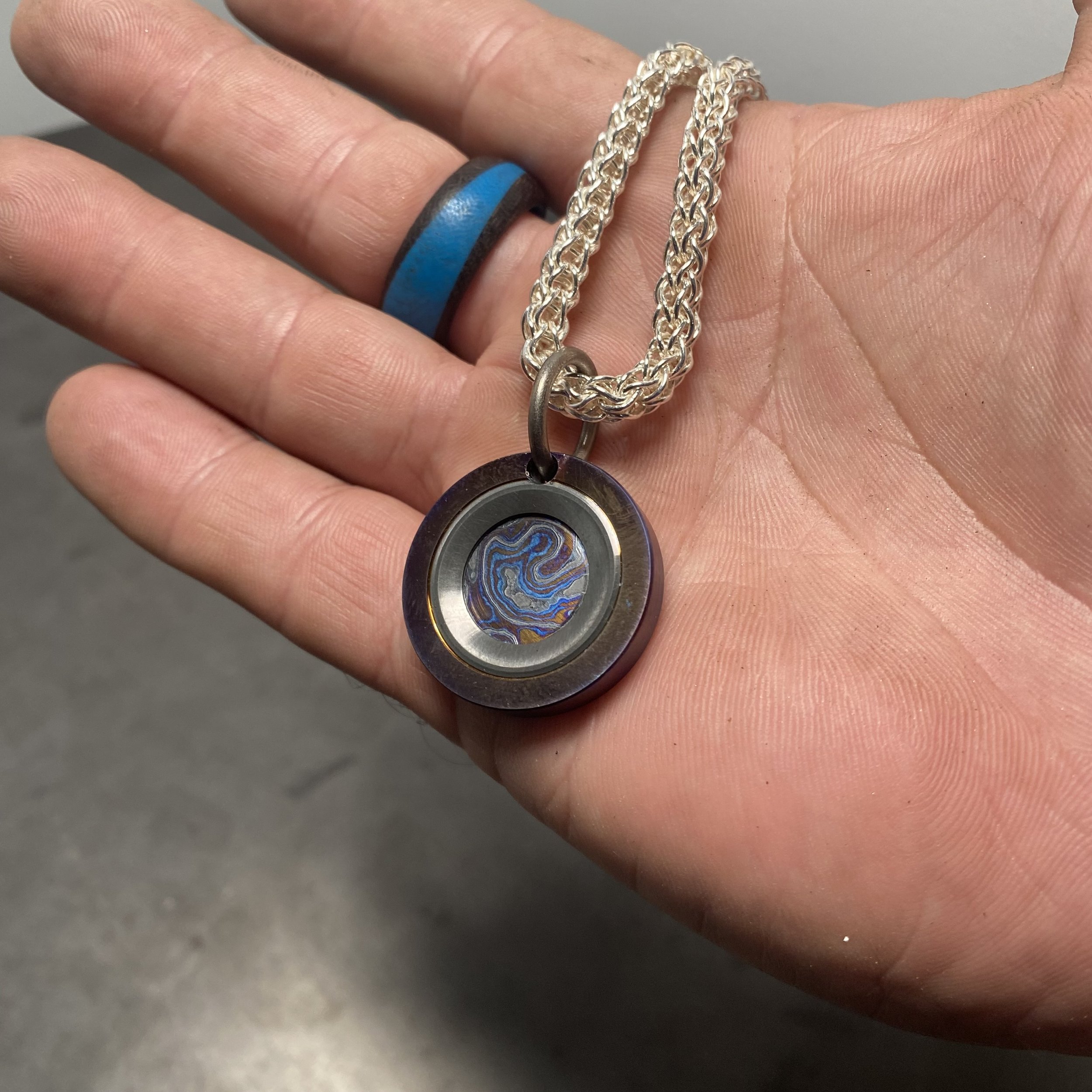 Titanium, Zirc, Black Timascus Pendant — OberMetalWorks